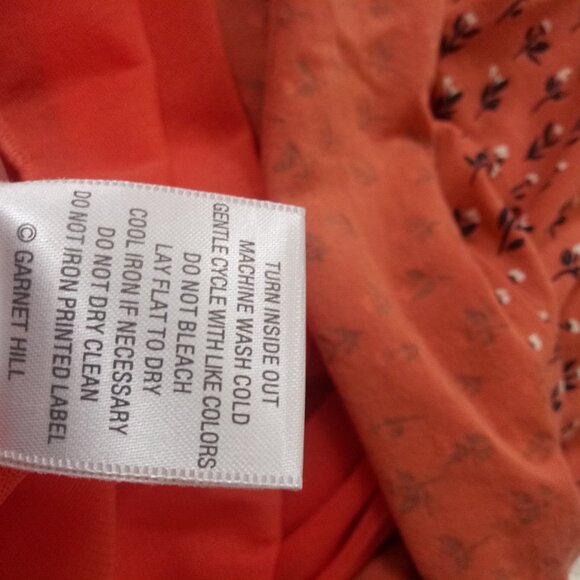 New Garnet Hill Midi Dress Orange Floral Knit Tassel Neck 3/4 Raglan XL Women - Picture 8 of 11